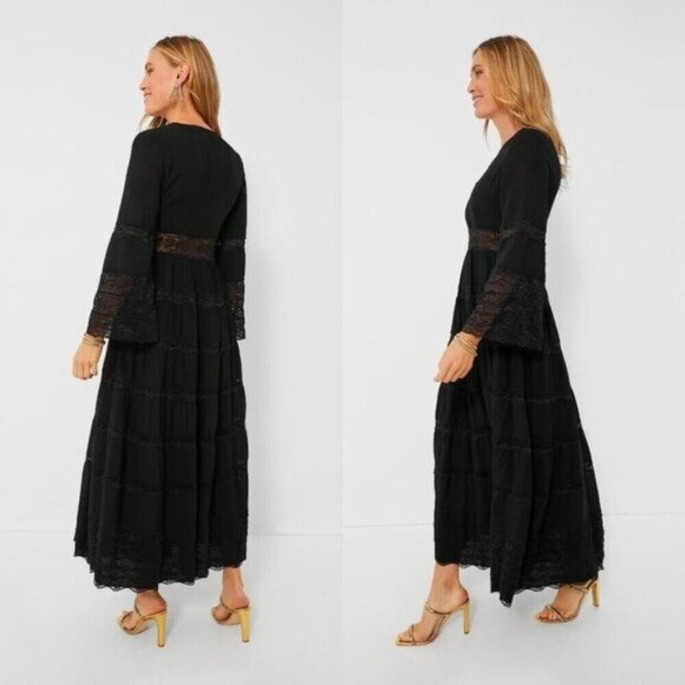 Hyacinth House NEW Lydia V Neck Black Lace Tiered Elegant Maxi Dress Size S - Picture 2 of 8